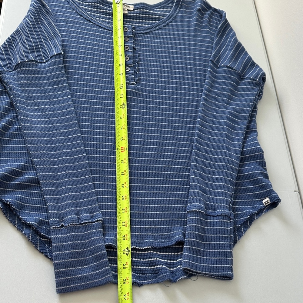 Billabong Blue and White Striped Long Sleeve waffle Henley Top - Picture 7 of 7